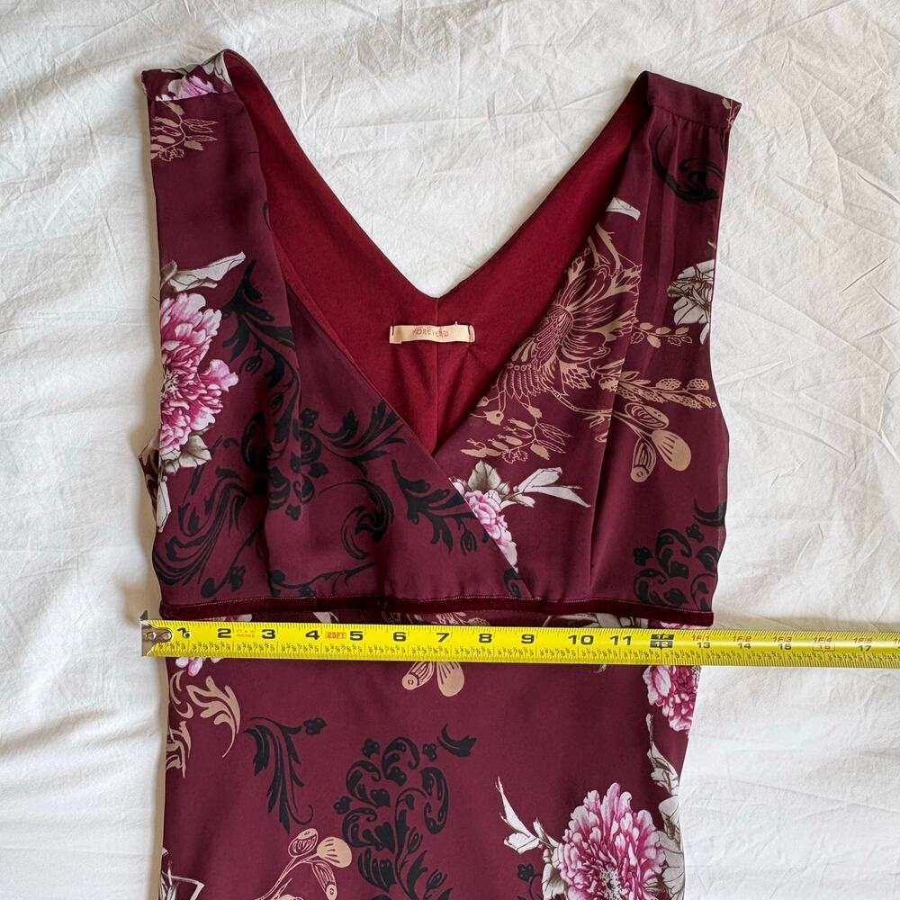 Burgundy Floral Chiffon Midi Dress Y2K Forever 21 - Size Small - Picture 4 of 6